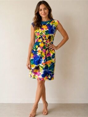 Zara basic watercolor sleeveless gathered pleated dress medium